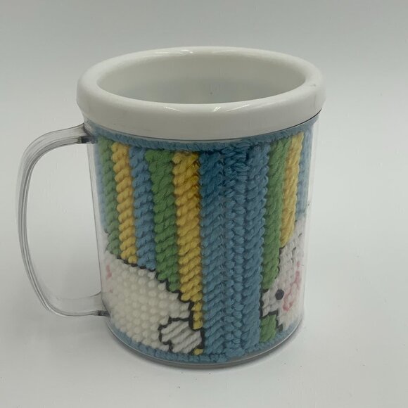 Vintage EMBROIDERED Easter Bunny Rabbit THERMO-SERV Coffee CUP/MUG - 1970's USA - Picture 4 of 7